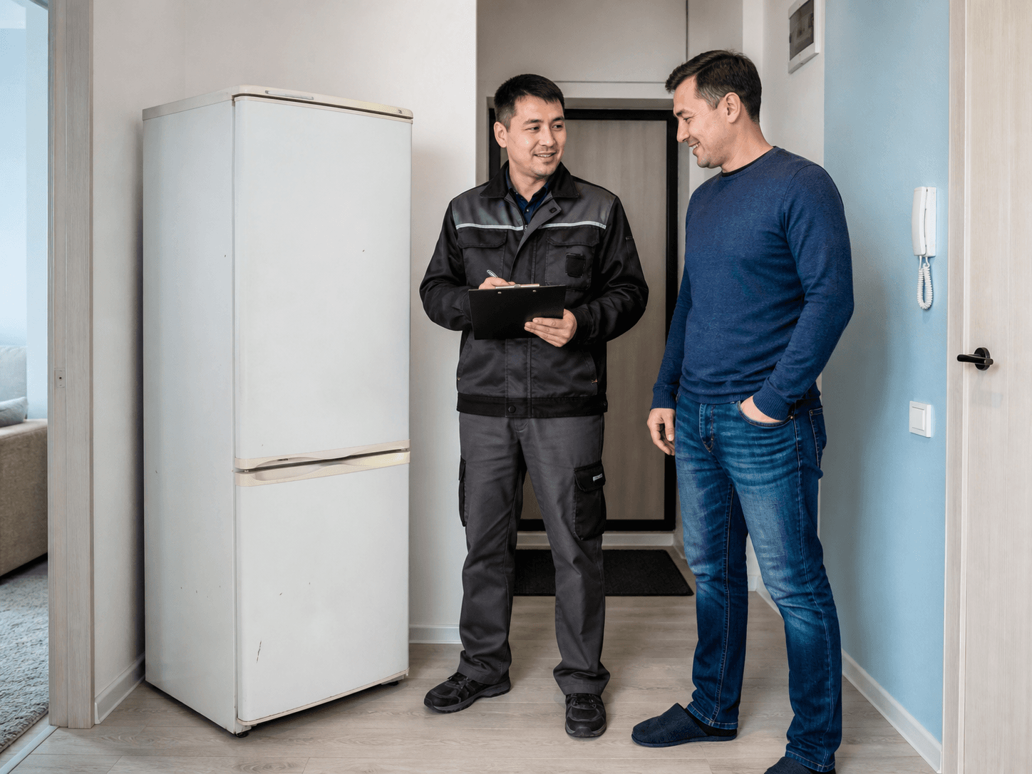 Специалист согласовывает выкуп холодильника с клиентом